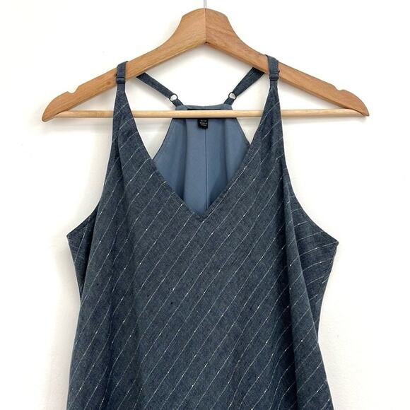 ATM Anthony Thomas Melillo Linen Racerback Metallic Stripe Chambray Dress - Med - Picture 4 of 14